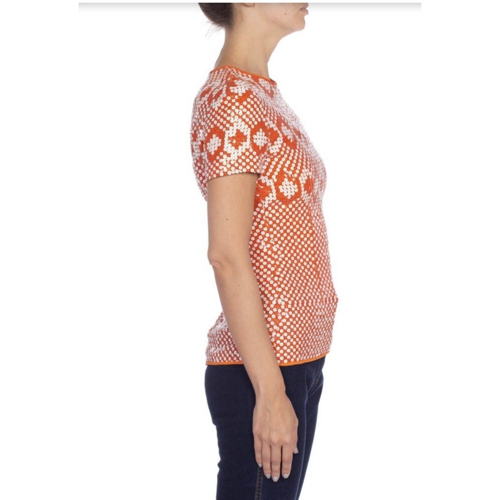 Vintage  Pierre Cardin 1960s Orange & White Sequin Geometric Silk Op Art Mod Top - Picture 4 of 9